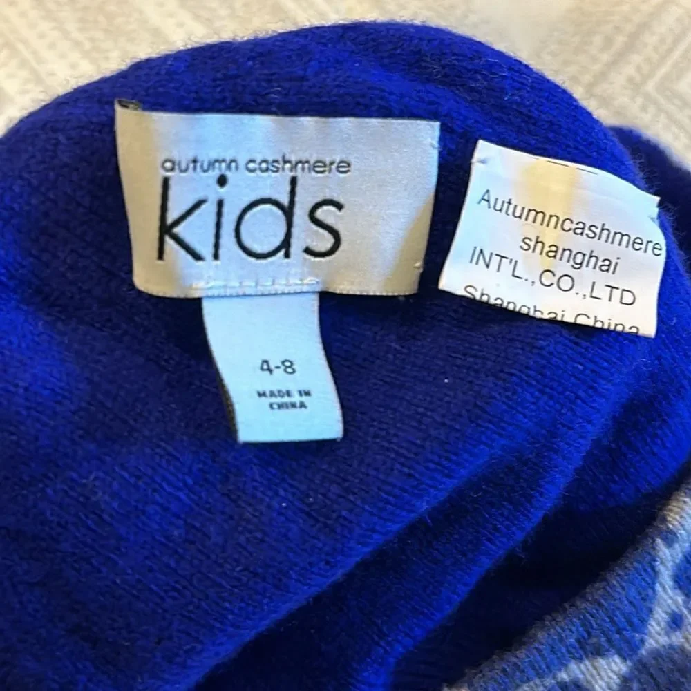 Autumn Cashmere Kids Girls Grey with Blue Splatter Beanie Hat